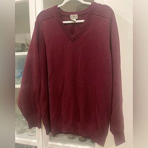 L.L. Bean Burgundy Red 100% Lambs Wool V-Neck Pullover Sweater Men XL